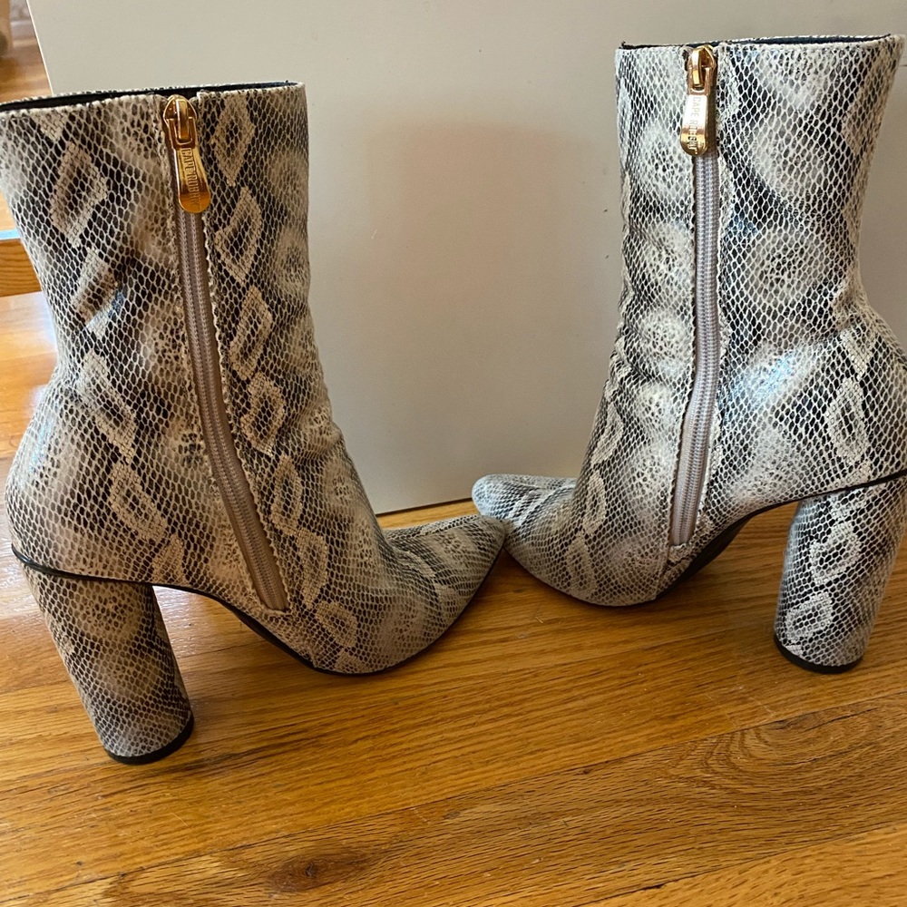 Grey snakeskin booties